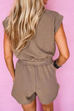 Textured Short Sleeve Half Zip Drawstring Waist Romper - Trendsi - Flyclothing LLC