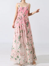 Floral Print Pleated Maxi Dress - Trendsi - Flyclothing LLC