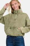 Zenana Acid Wash Fleece Half Snap Sweatshirt with Pocket - Trendsi - Flyclothing LLC