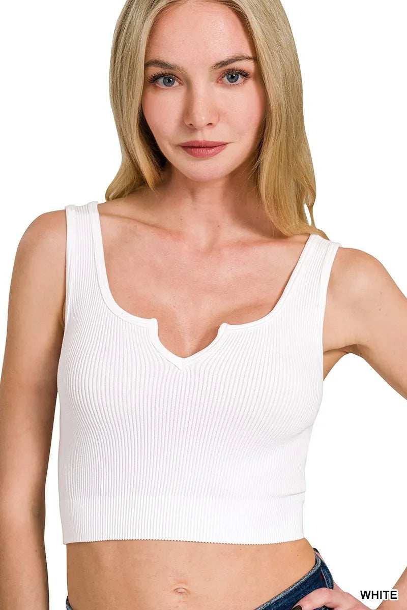 Zenana Seamless Split Neck Bra Tank Top - Trendsi - Flyclothing LLC