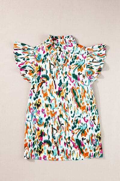 Abstract Print Ruffle Sleeve Blouse - Trendsi - Flyclothing LLC