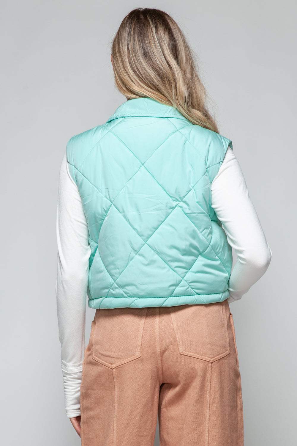 Snobbish Snap Down Quilted Crop Vest - Trendsi - Flyclothing LLC