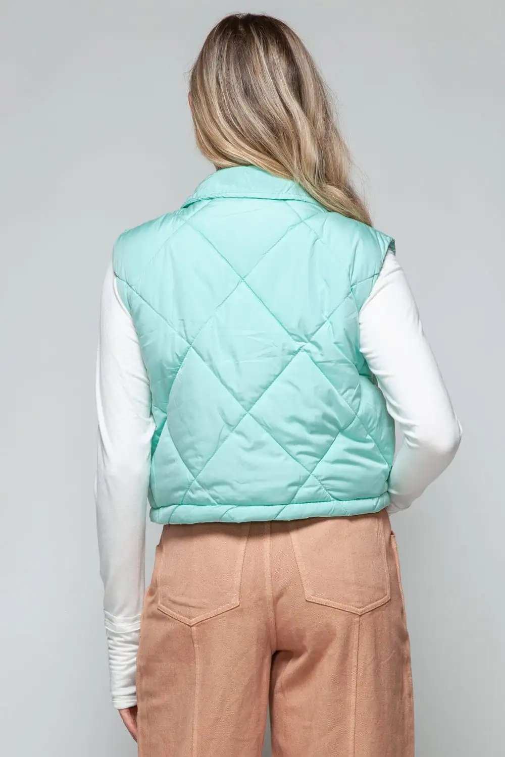 Snobbish Snap Down Quilted Crop Vest - Trendsi - Flyclothing LLC