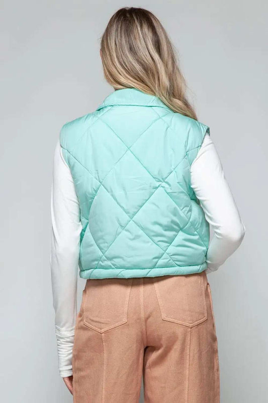 Snobbish Snap Down Quilted Crop Vest - Trendsi - Flyclothing LLC