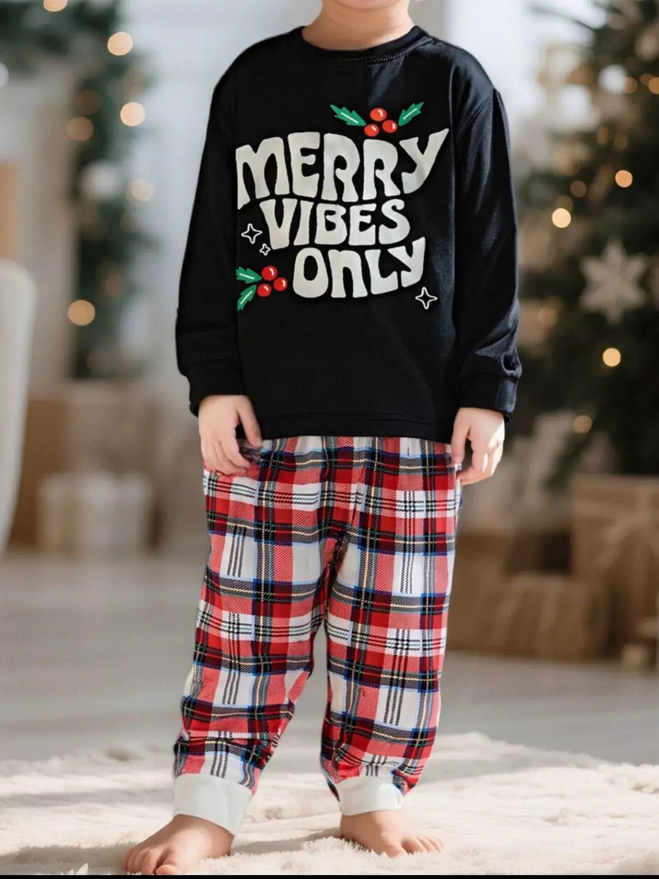 Children's Merry Vibes Only Christmas Pajama Set - Trendsi - Flyclothing LLC