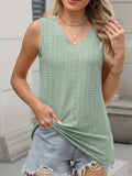 V-Neck Eyelet Knit Cami Tank Top - Trendsi - Flyclothing LLC