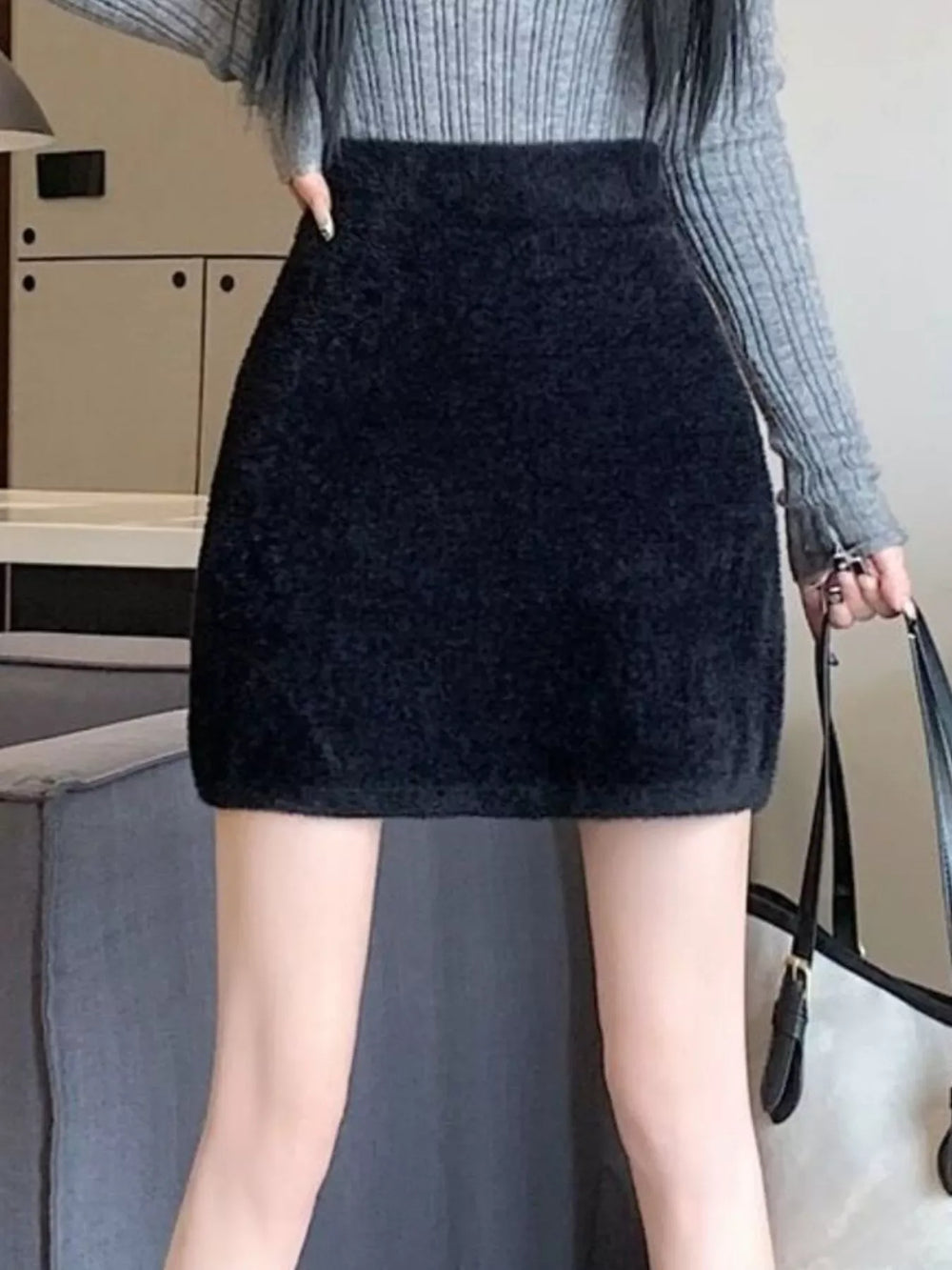 Plush Knit Mini Skirt - Trendsi - Flyclothing LLC