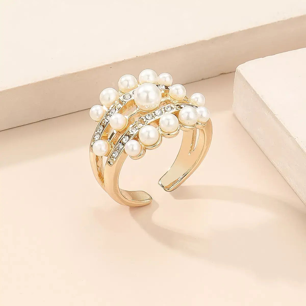 Pearl 18K Gold-Plated Open Ring - Trendsi - Flyclothing LLC