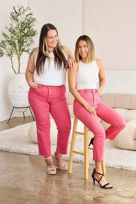 RFM Crop Dylan Full Size Tummy Control High Waist Raw Hem Jeans - Trendsi - Flyclothing LLC