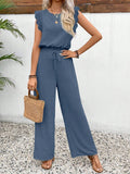 Lace Trim Round Neck Top and Pants Set - Trendsi