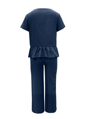 Peplum Round Neck Short Sleeve Top and Pants Set - Trendsi