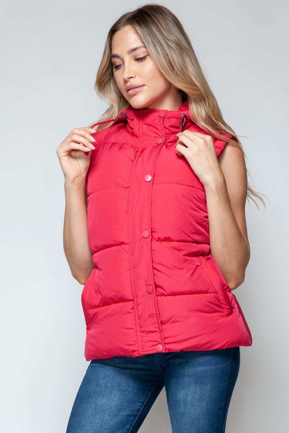 Snobbish Snap and Zip Closure Hooded Vest - Trendsi - Flyclothing LLC