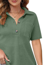 Waffle-Knit Short Sleeve Polo Shirt - Trendsi - Flyclothing LLC