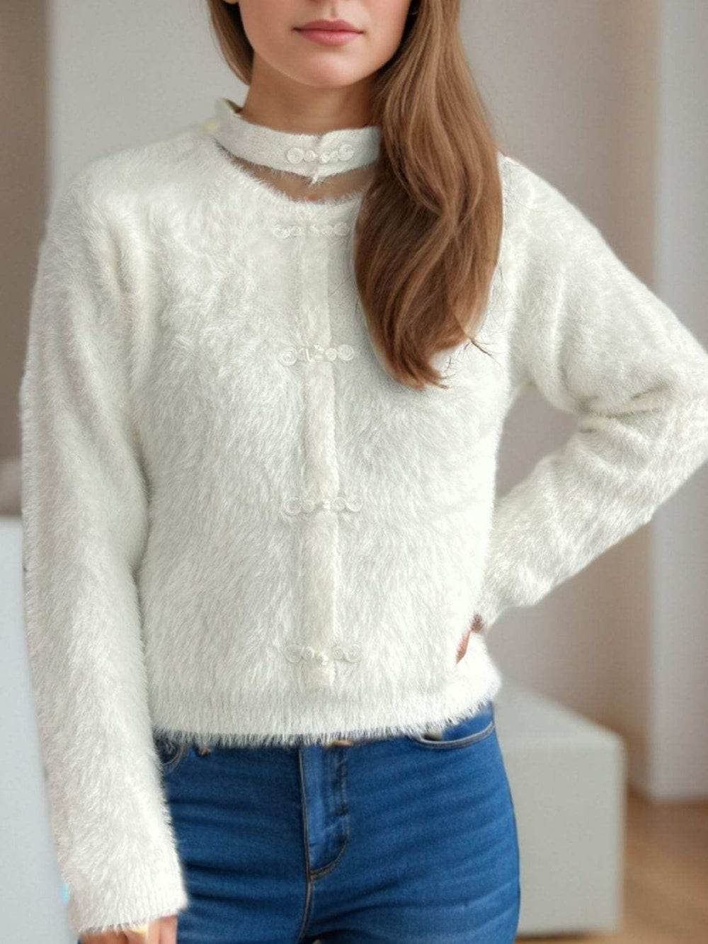 Cutout Knot Button Long Sleeve Cardigan - Trendsi - Flyclothing LLC