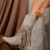 Fringe Point Toe Block Heels Boots - Trendsi - Flyclothing LLC