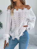 Distressed Hem Openwork Off-Shoulder Sweater - Trendsi - Flyclothing LLC