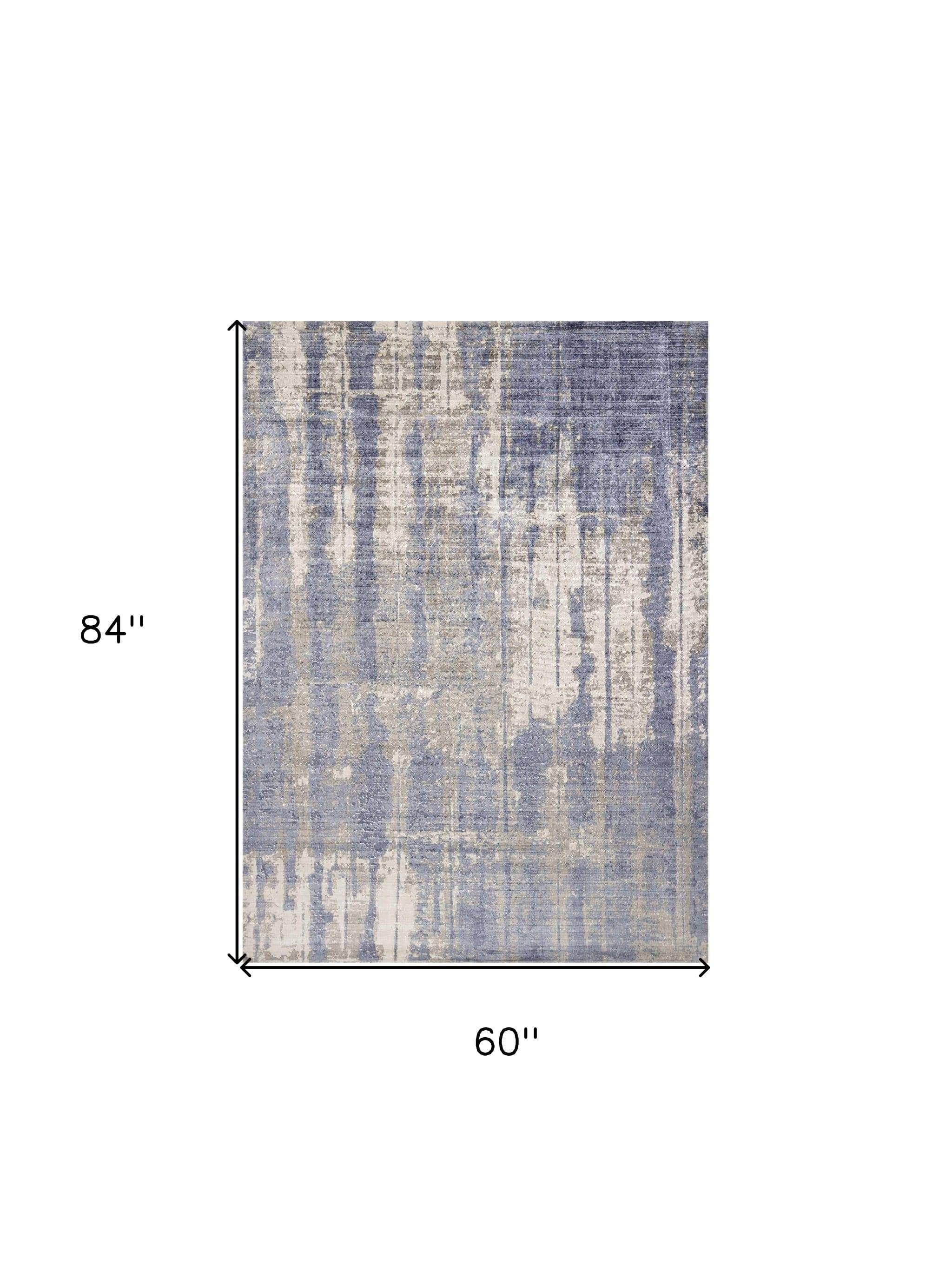 5' X 7' Grey Blue Hand Loomed Abstract Brushstroke Indoor Area Rug - Homeroots - Flyclothing LLC