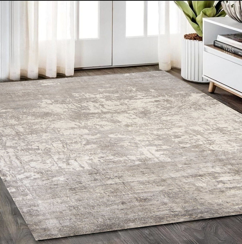 5' X 7' Beige Hand Loomed Abstract Brushstroke Indoor Area Rug - Homeroots