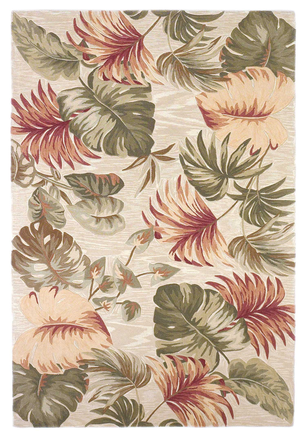 5' X 8' Beige Hand Tufted Tropical Leaves Indoor Area Rug - Homeroots