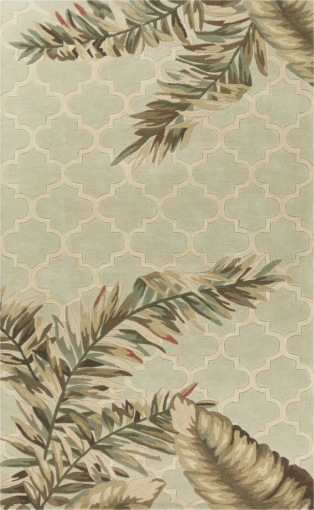 5' X 8' Sage Green Hand Tufted Tropical Quatrefoil Indoor Area Rug - Homeroots - Flyclothing LLC
