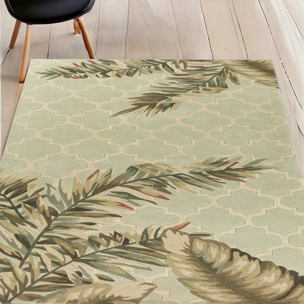 5' X 8' Sage Green Hand Tufted Tropical Quatrefoil Indoor Area Rug - Homeroots - Flyclothing LLC