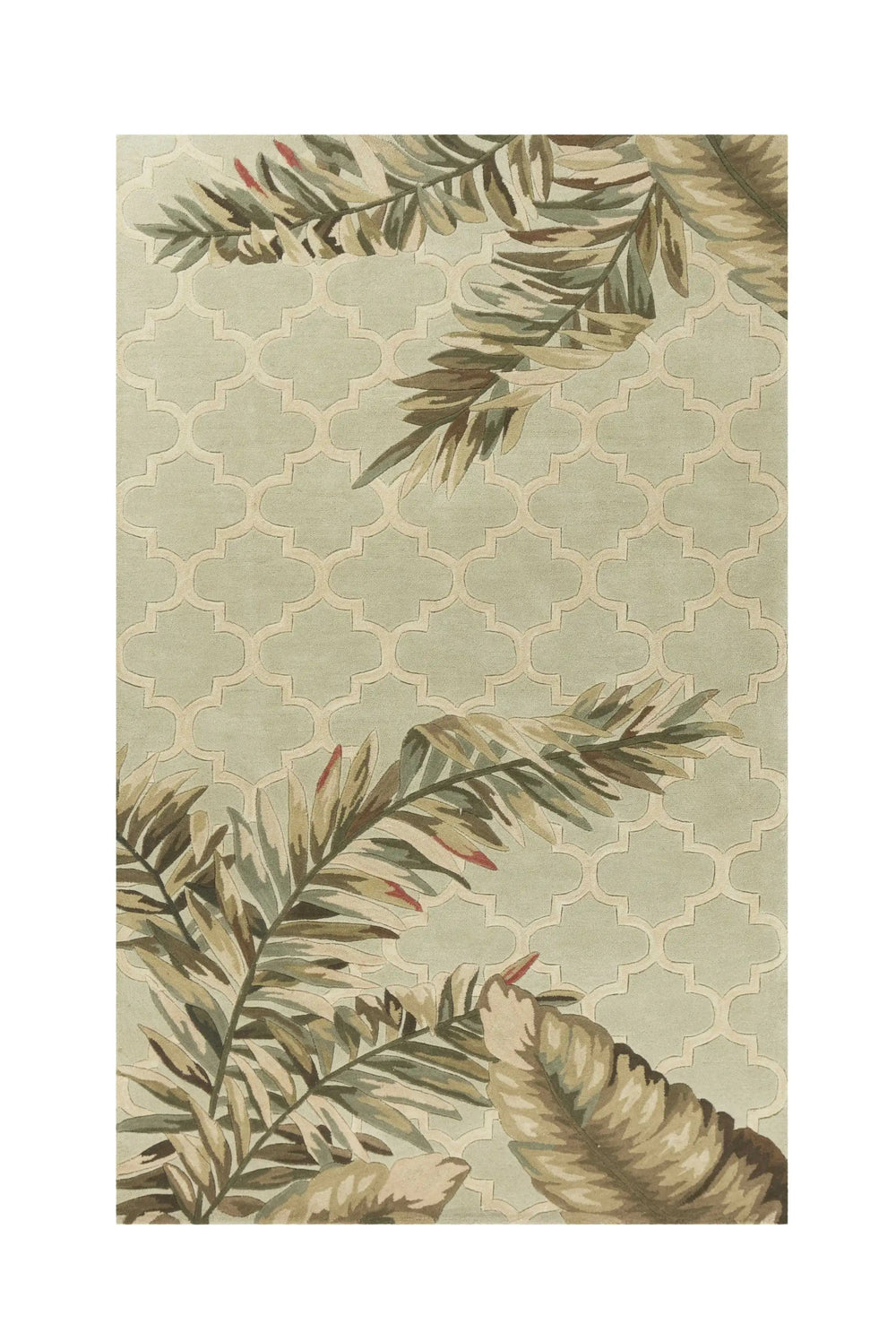 5' X 8' Sage Green Hand Tufted Tropical Quatrefoil Indoor Area Rug - Homeroots