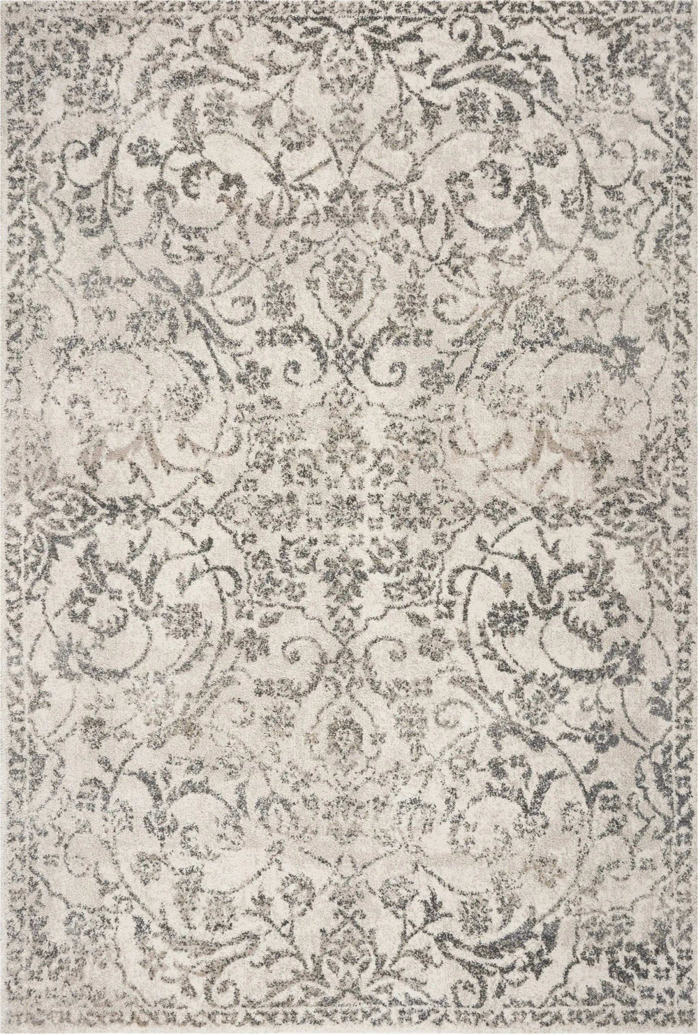 8' X 10' Ivory and Gray Floral Vines Distressed Area Rug - Homeroots - Flyclothing LLC