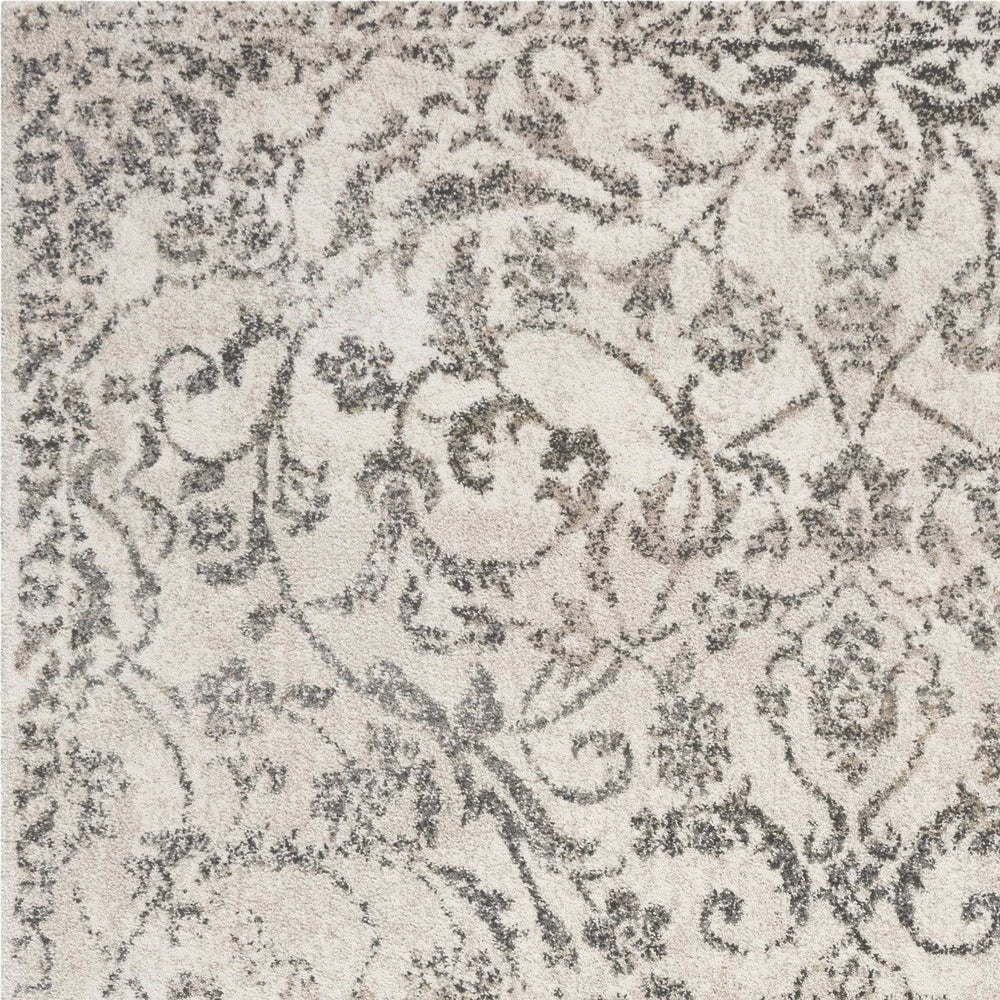 8' X 10' Ivory and Gray Floral Vines Distressed Area Rug - Homeroots - Flyclothing LLC
