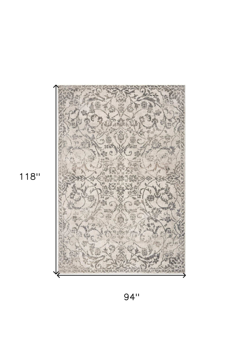 8' X 10' Ivory and Gray Floral Vines Distressed Area Rug - Homeroots - Flyclothing LLC
