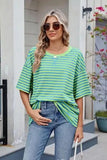 Contrast Striped Round Neck Half Sleeve T-Shirt - Trendsi