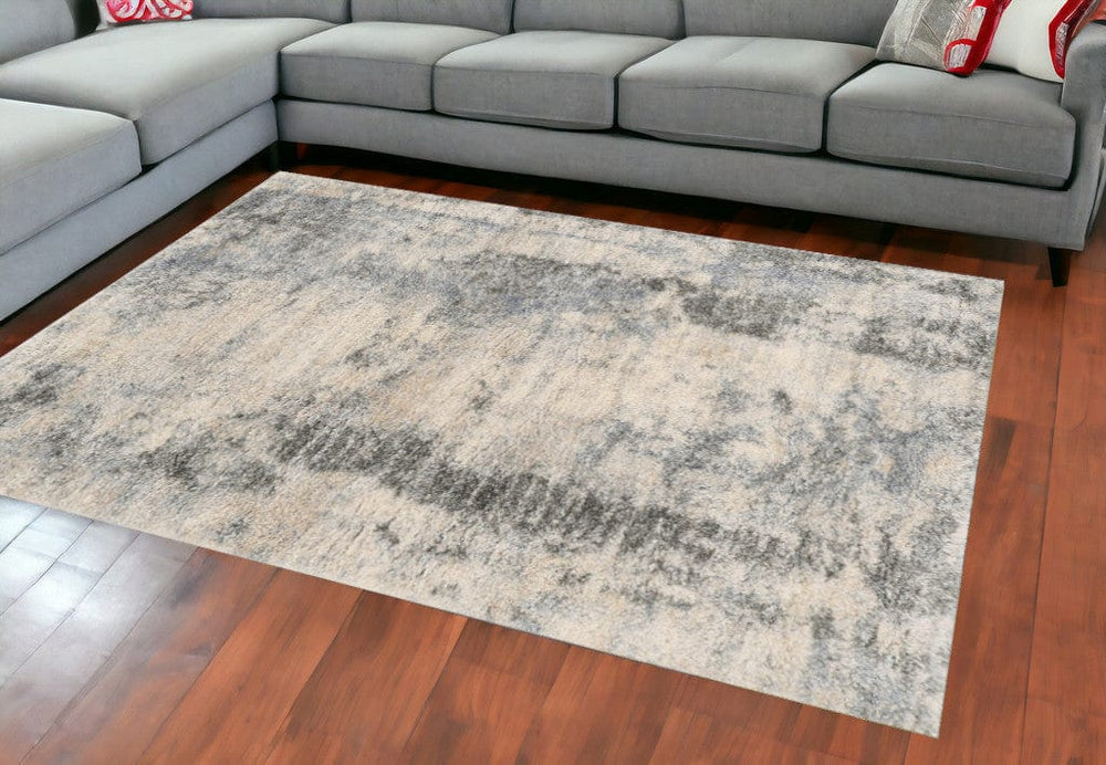 9' X 13' Ivory Blue Machine Woven Abstract Indoor Area Rug - Homeroots