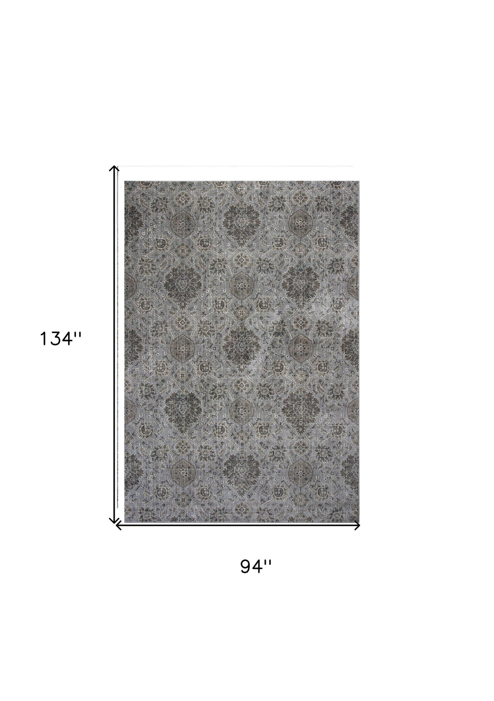 8' X 11' Silver Machine Woven Traditional Floral Indoor Area Rug - Homeroots