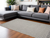 7' X 9' Gray and Ivory Wool Hand Woven Area Rug - Homeroots