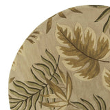 8' Sand Beige Hand Tufted Tropical Leaves Round Indoor Area Rug - Homeroots