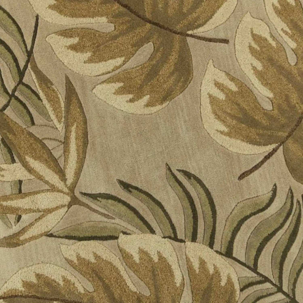 8' Sand Beige Hand Tufted Tropical Leaves Round Indoor Area Rug - Homeroots - Flyclothing LLC
