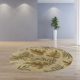 8' Sand Beige Hand Tufted Tropical Leaves Round Indoor Area Rug - Homeroots