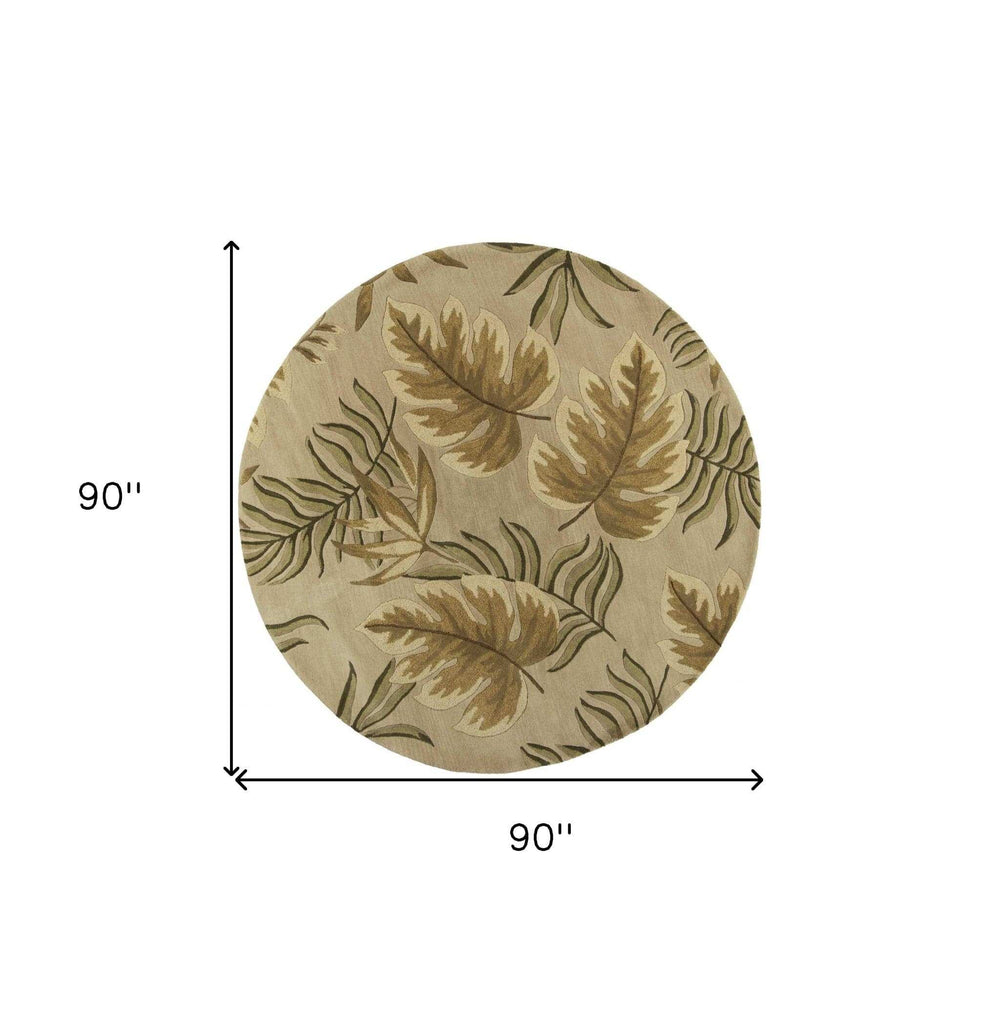 8' Sand Beige Hand Tufted Tropical Leaves Round Indoor Area Rug - Homeroots - Flyclothing LLC