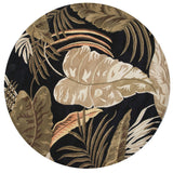 8' Midnight Black Hand Tufted Tropical Leaves Round Indoor Area Rug - Homeroots