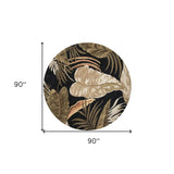 8' Midnight Black Hand Tufted Tropical Leaves Round Indoor Area Rug - Homeroots - Flyclothing LLC
