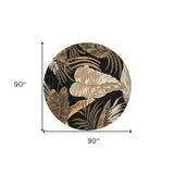 8' Midnight Black Hand Tufted Tropical Leaves Round Indoor Area Rug - Homeroots
