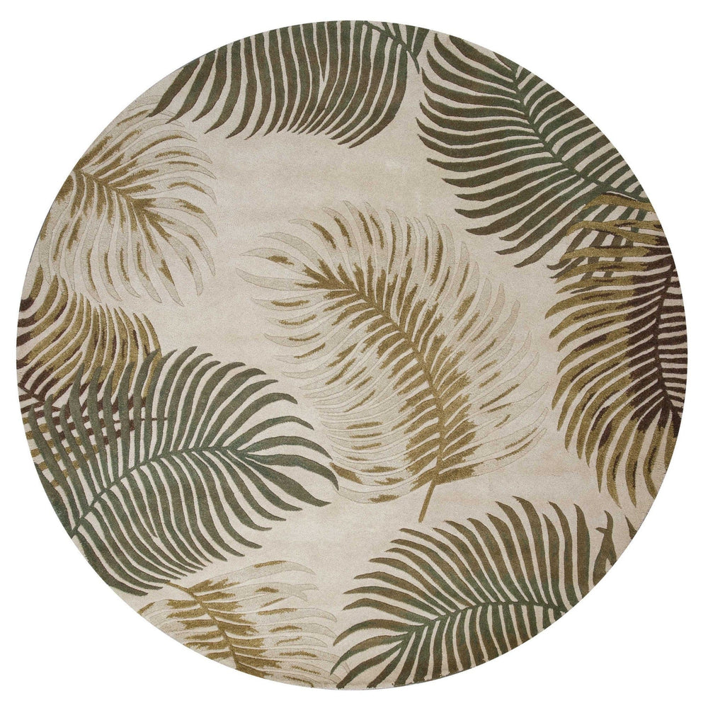 8' Natural Beige Hand Tufted Tropical Leaves Round Indoor Area Rug - Homeroots