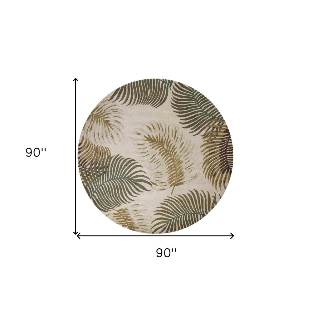 8' Natural Beige Hand Tufted Tropical Leaves Round Indoor Area Rug - Homeroots - Flyclothing LLC
