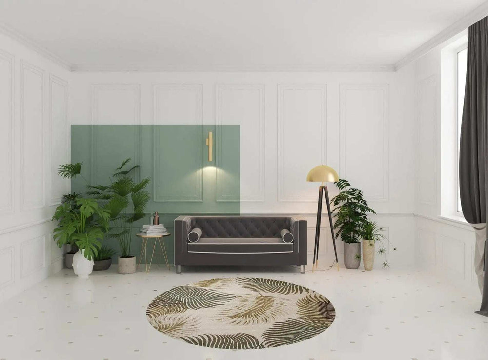 8' Natural Beige Hand Tufted Tropical Leaves Round Indoor Area Rug - Homeroots - Flyclothing LLC