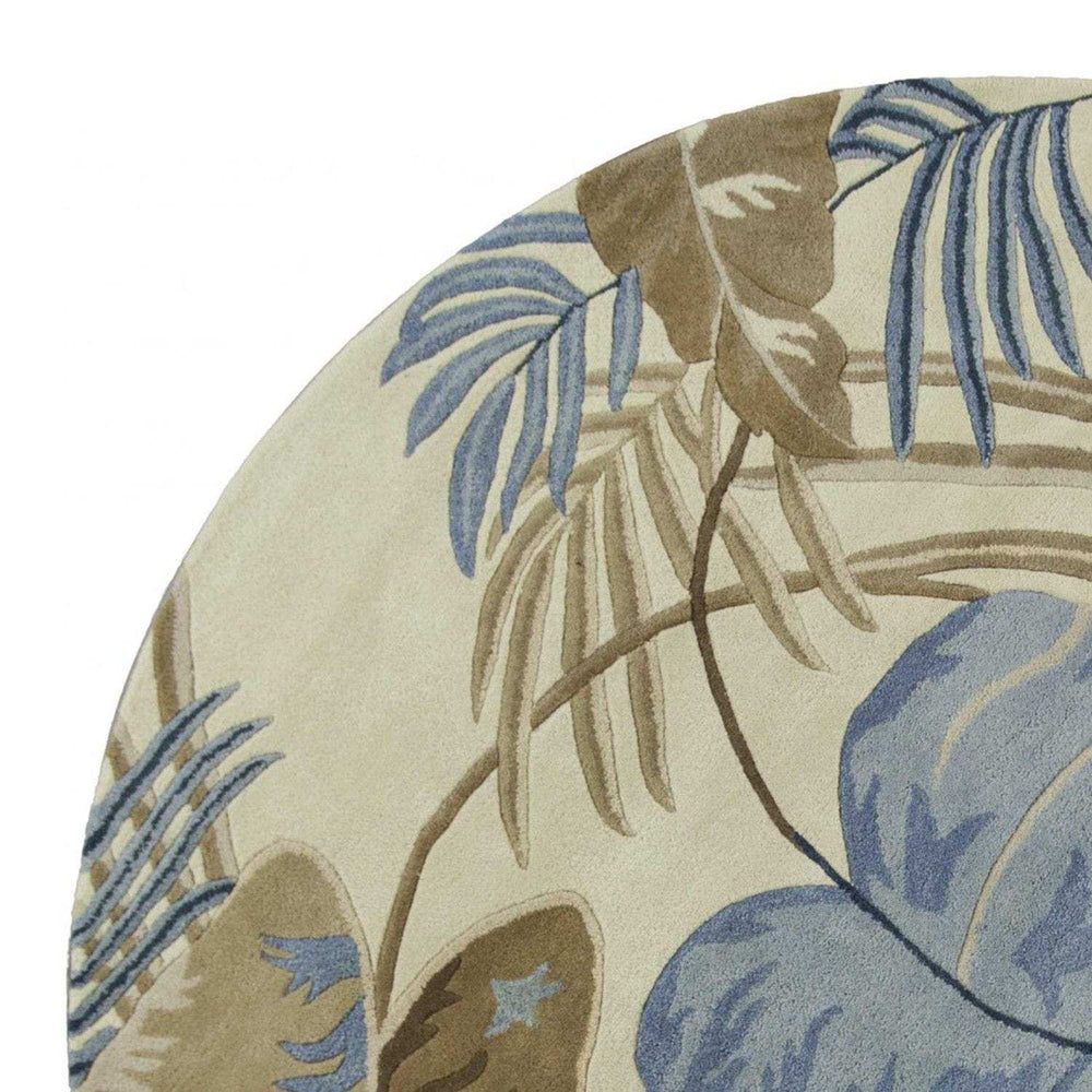 8' Ivory Blue Hand Tufted Tropical Leaves Round Indoor Area Rug - Homeroots - Flyclothing LLC