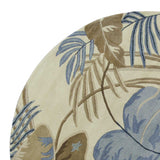 8' Ivory Blue Hand Tufted Tropical Leaves Round Indoor Area Rug - Homeroots