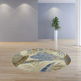 8' Ivory Blue Hand Tufted Tropical Leaves Round Indoor Area Rug - Homeroots