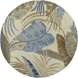 8' Ivory Blue Hand Tufted Tropical Leaves Round Indoor Area Rug - Homeroots