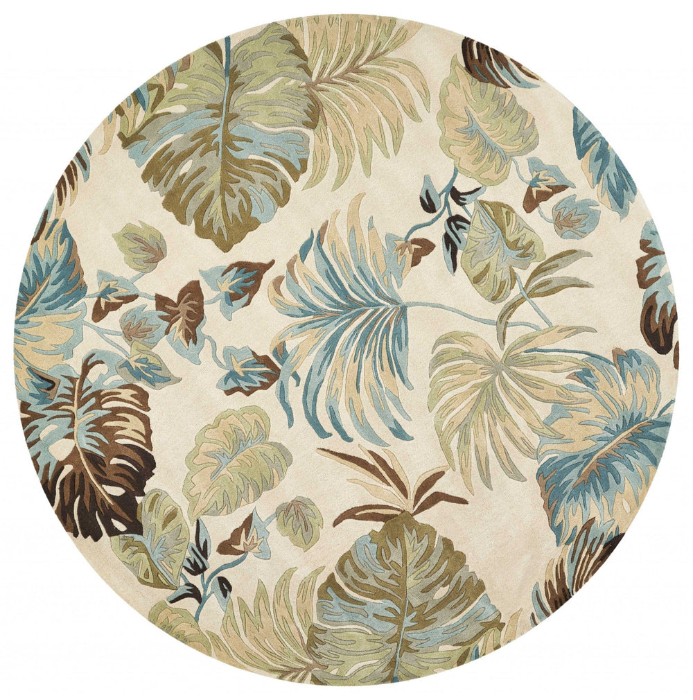 7' Round Wool Ivory Or Blue Area Rug - Homeroots