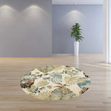 7' Round Wool Ivory Or Blue Area Rug - Homeroots