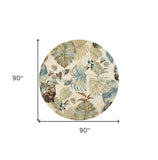 7' Round Wool Ivory Or Blue Area Rug - Homeroots